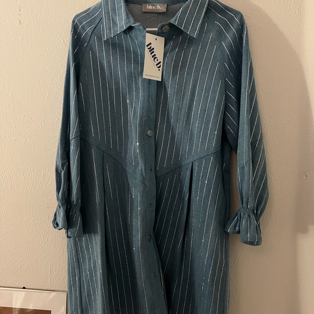 Elegant Blue Button-Up Mini Dress